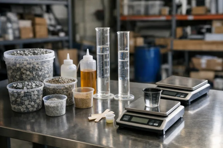 Testing filler content with different aggregate loadings using industry-standard laboratory equipment. Emphasis on technical and clean environment.