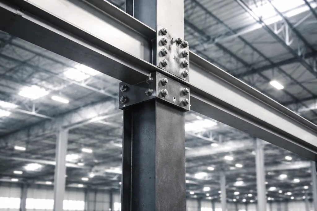 A steel beam precisely installed in a manufacturing plant illustrates creep resistance, essential for maintaining long-term alignment and structural stability.